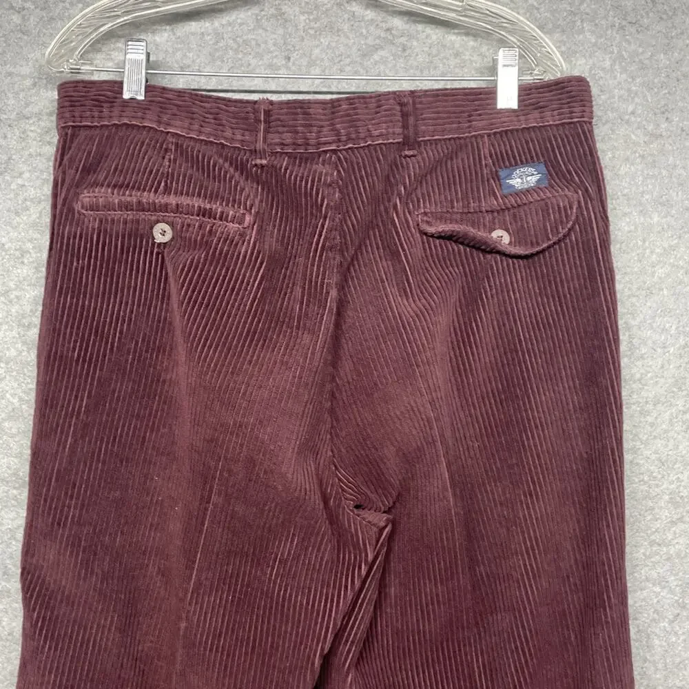 Vtg 90s Levis Dockers Mens Pants Fits 36x29 Double Pleated Corduroy Red/Brown